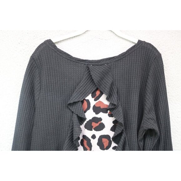 Umgee Waffle Knit Animal Print Long Sleeve Tunic Top-Size Large-BOHO - Picture 10 of 10